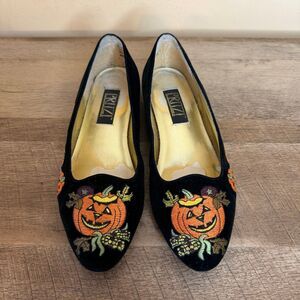 Vintage pritzi Halloween shoes size 8.5 black velvet orange pumpkins